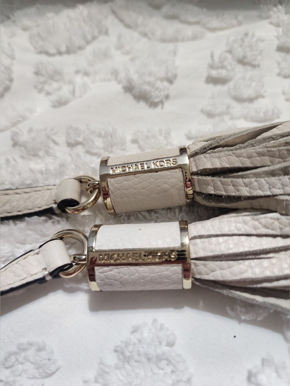 Michael Kors Leather Large Double Tassel Replacement Bag Charm, Ivory Gold - Picture 2 of 4